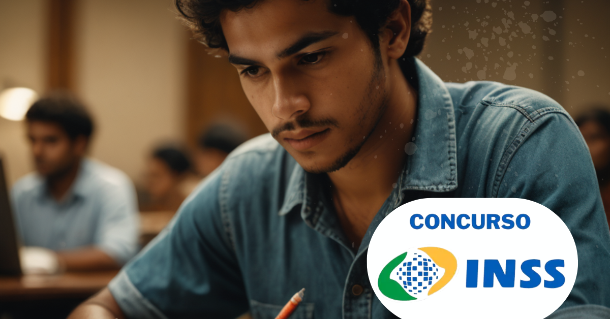jovem brasileiro estudando, se preparando para o concurso do inss 2025 em uma sala de aula